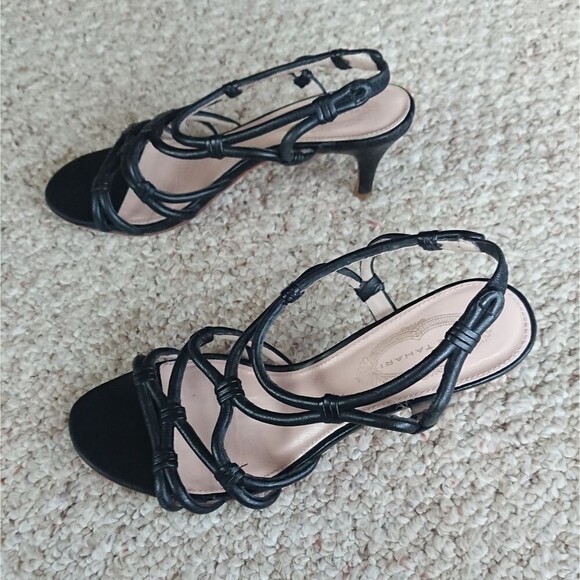 Elie Tahari Chic Black leather Strappy Heels size 37 - Picture 1 of 12
